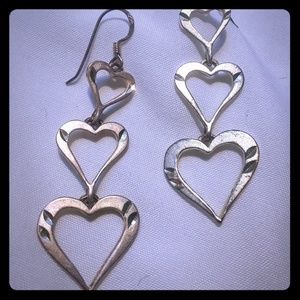 Cute Dangling Hearts Sterling Silver Earrings